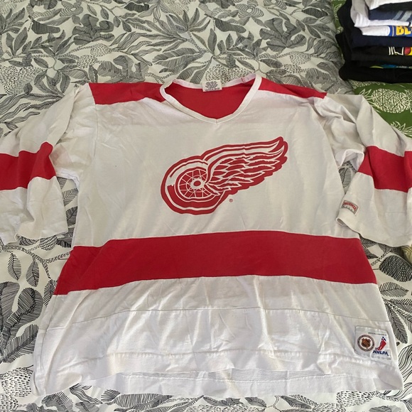 90s Redwing Red and White Hockey Jersey made in USA - Picture 1 of 4